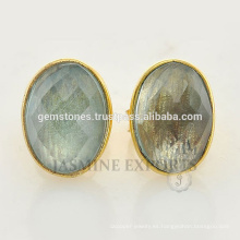 Venta al por mayor Oro Vermeil 925 de plata esterlina Round Labradorite Gemstone Stud Earrings